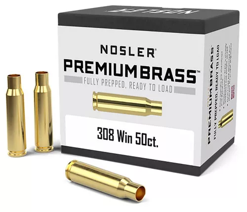 Nosler 10225 Premium Brass Unprimed Cases 308 Win Rifle Brass 50 Per Box UPC: 054041102254