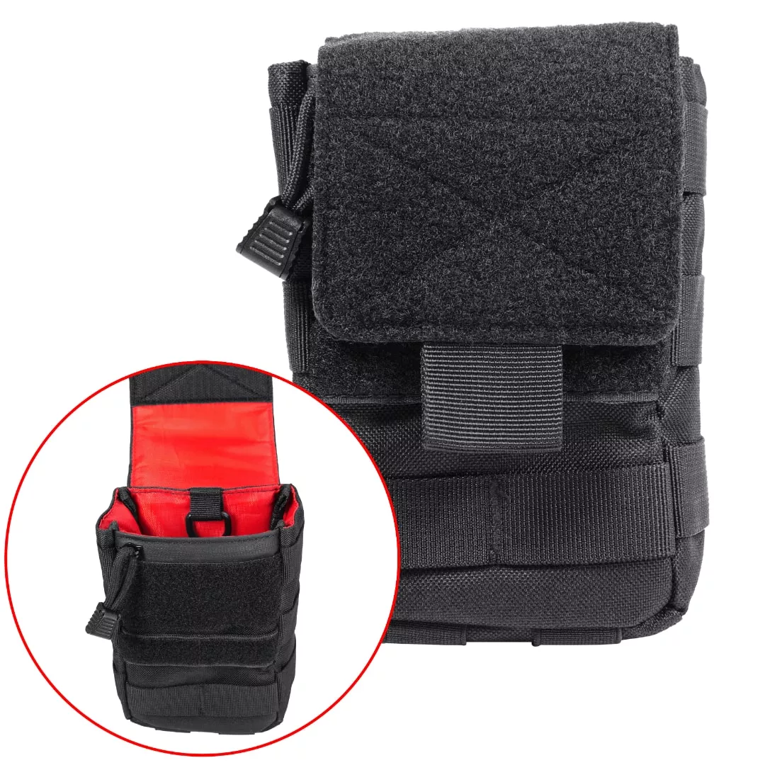 One Handed Admin Pouchfor Side / Rear Molle General Utility Military Black with Red Inside