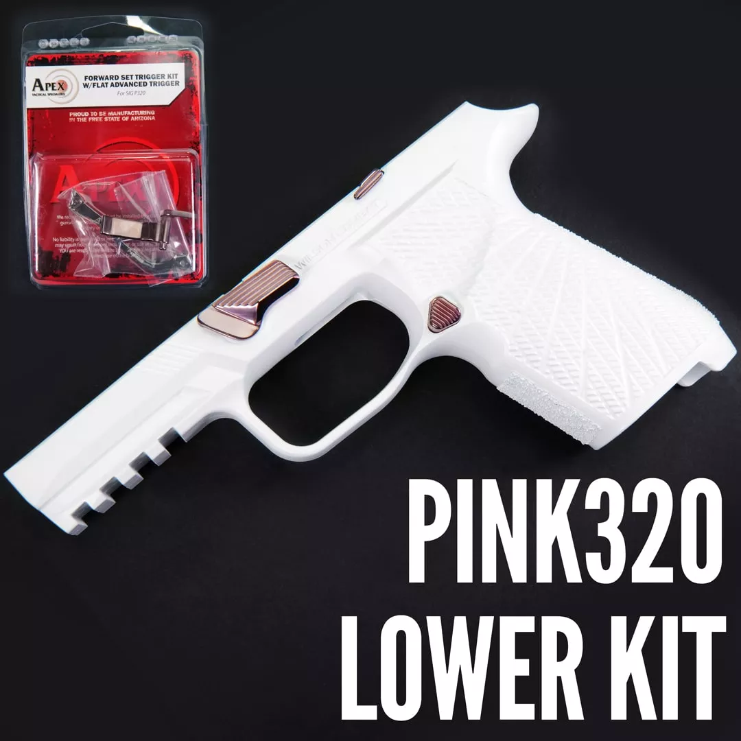 PINK320 LOWER KIT White Grip Module, Parts, and Apex Flat Trigger “Rose” TiCN (NO FCU)