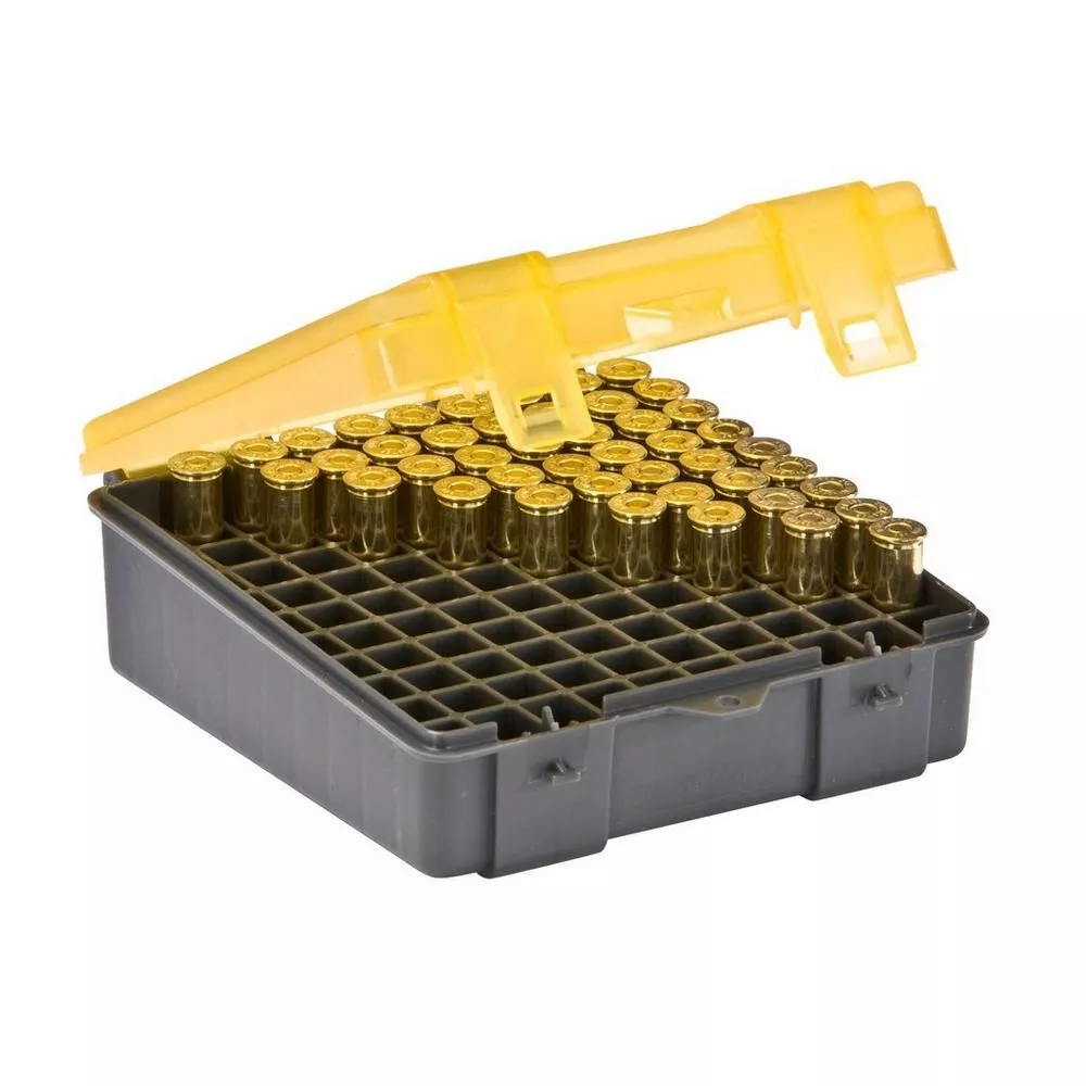 Plano 122500 Handgun Ammo Case – .38 Special, Dark Gray/Transparent Amber – PMC122500