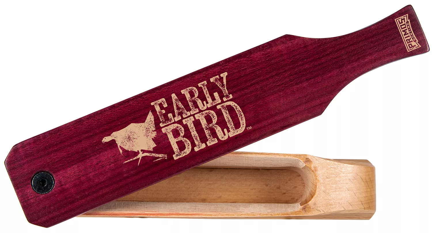 Primos PS2961 Early BirdBox Call Turkey Hen Sounds Attracts Turkeys Natural Walnut/Purple Heart
