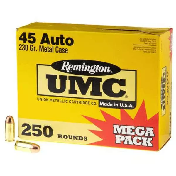 Remington Ammunition 23781 UMC Mega Pack 45ACP 230gr Full Metal Jacket 250 Per Box/4 Case