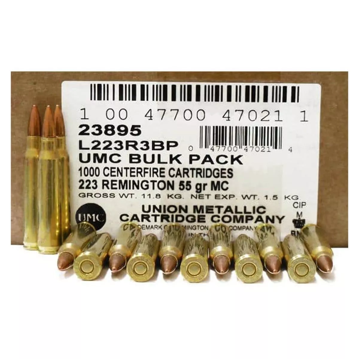 Remington UMC 223 Remington 55Gr FMJ Bulk Pack Brass Casing Rifle Ammo – 1000 Rounds – 23895