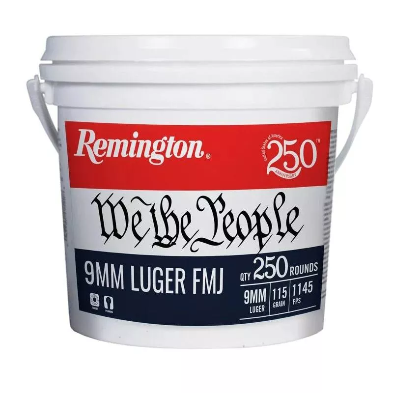 Remington “We the People” Handgun Ammunition 9mm Luger 115gr FMJ 1145 fps 250/ct Bucket