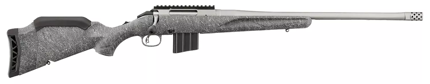 Ruger 46907 American IIFull Size 400 Legend 5+1 20″ Cobalt Cerakote Spiral Fluted Threaded Barrel & Alloy Steel Receiver w/Picatinny Rail, Gray Splatter Adj LOP Synthetic Stock