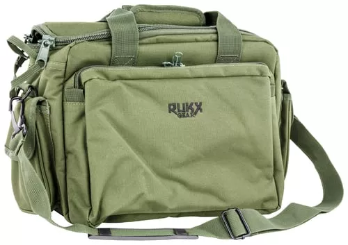 Rukx Gear ATICTRBG Tactical Range BagWater Resistant Green 600D Polyester with Hidden Handgun Pocket, Mag & Ammo Storage, Non-Rust Zippers & Carry Handle 16" x 7.50" x 10.50" Interior Dimensions