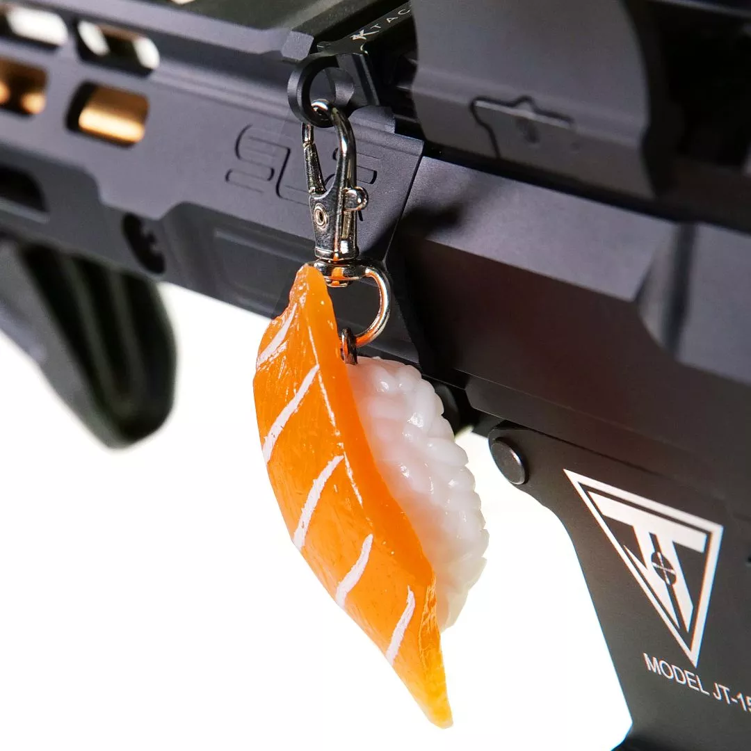Salmon Sushi Charm Gun PVC Keychain for Airsoft Gear Waifu Weeb (Charm ONLY)