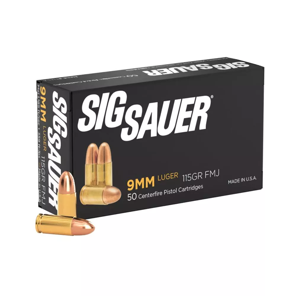 Sig Elite Performance Handgun Ammunition 9mm Luger 115 gr FMJ 1185 fps 50/ct