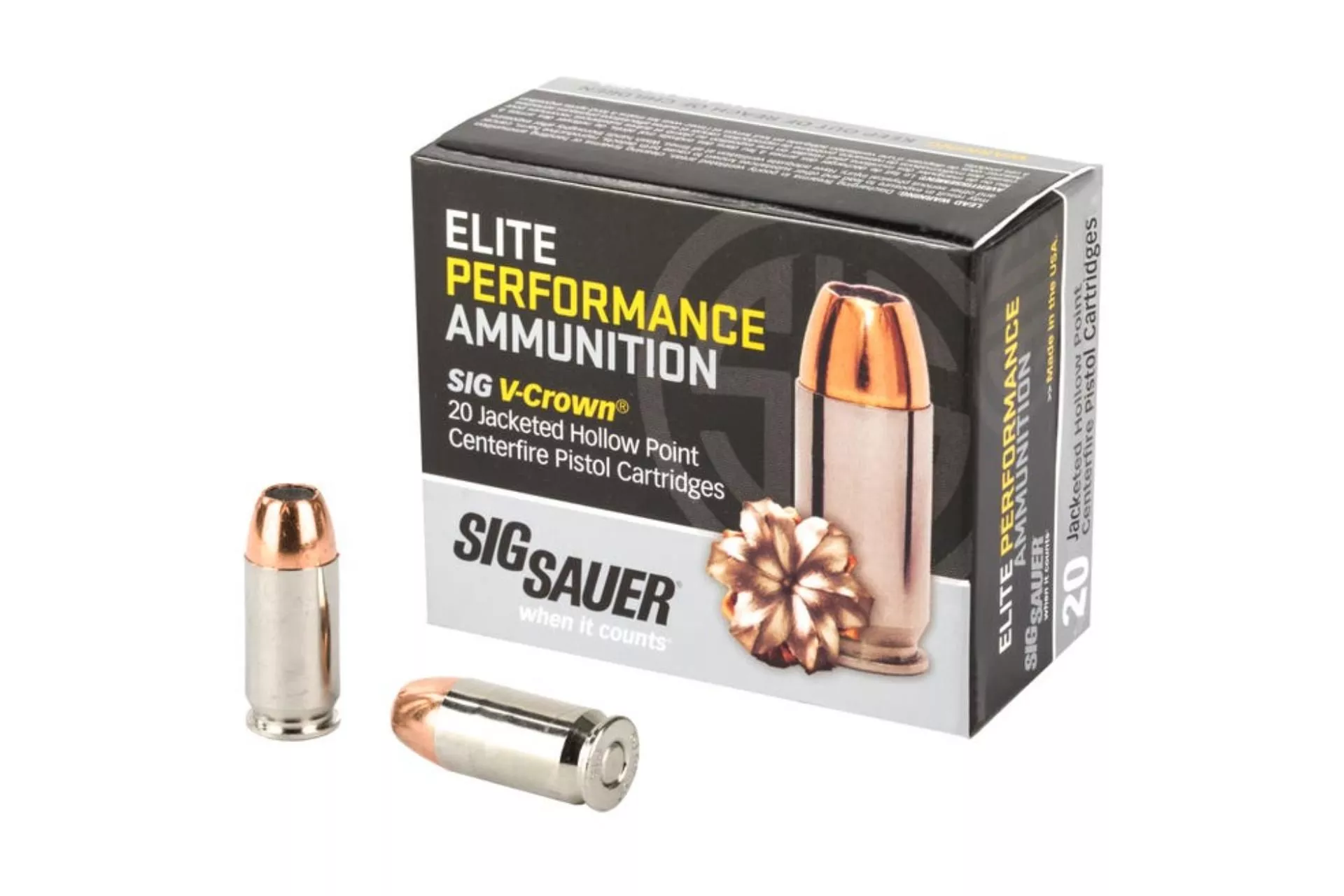 Sig Sauer E45AP120 Elite V-Crown 45 ACP 200 gr Jacketed Hollow Point (JHP) Handgun Ammo – 200 Rounds – E45AP1-20