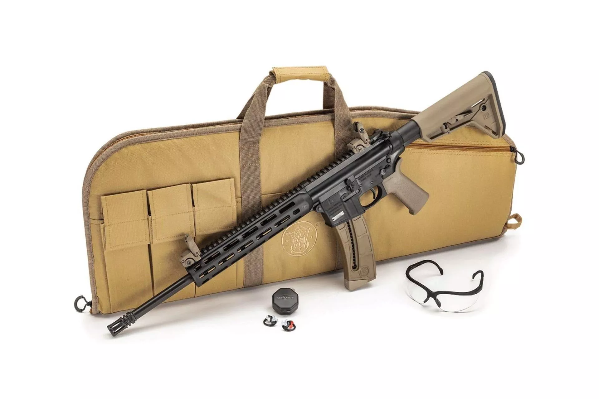 Smith & Wesson M&P 15 16.5″ 22LR 25Rd Semi-Auto Rifle w/Bag & Hearing/Eye Protection – FDE – 13729
