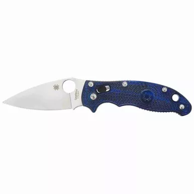 Spyderco Blade Manix 2 Blue Plain Edge Drop Point Folding Knife