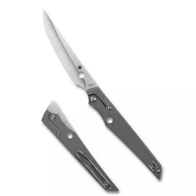 Spyderco Cobol, Folding Knife, 3.63" Tanto Blade, 8.25" Overall Length, Bohler M390 Blade Steel, Plain Edge, Satin Finish, Silver, Gray Titanium Handle, Slipit Lock C273TIP