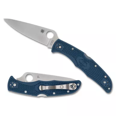 Spyderco Endura 4 Lightweight, Folding Knife, 3.8" Drop Point Blade, 8.7" Overall Length, CPM SPY27 Blade Steel, Plain Edge, Satin Finish, Silver, Cobalt Blue FRN Handle, Back Lock C10PCBL