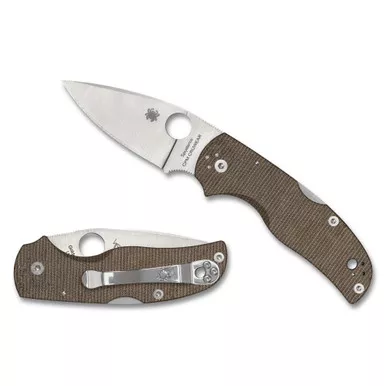 Spyderco Native 5, Folding Knife, 2.95" Drop Point Blade, CPM CRU-WEAR Blade Steel, 6.95" Overall Length, Back Lock, Satin Finish, Silver Blade, Brown Canvas Micarta Handle C41MPCW5