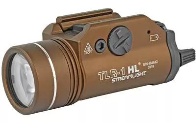 Streamlight, TLR-1 HL, High Lumen Rail Mounted Tactical Light, Pistol and Picatinny, FDE Brown, C4 LED 1000 Lumens With Strobe, 2x CR123 Batteries