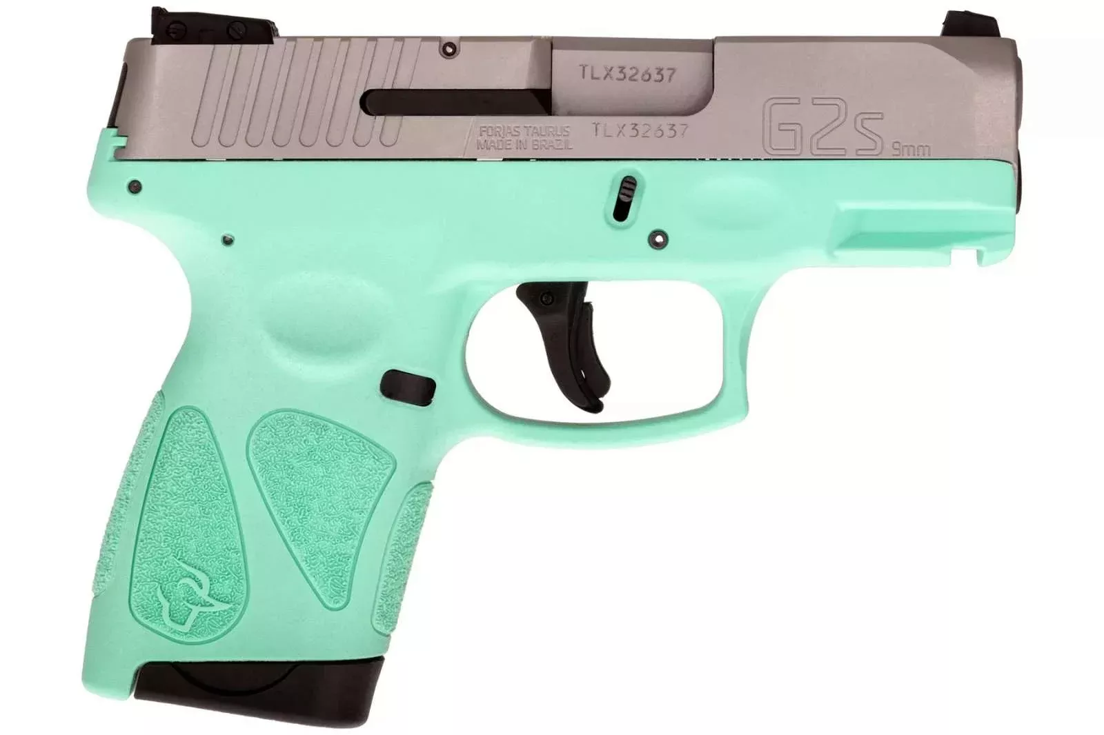 Taurus 1G2S939C G2S Compact Frame 9mm Luger 7+1 3.26" Matte Stainless Steel Barrel, Matte Serrated Stainless Steel Slide, Cyan Polymer Frame w/Picatinny Rail & Polymer Grip, Right Hand