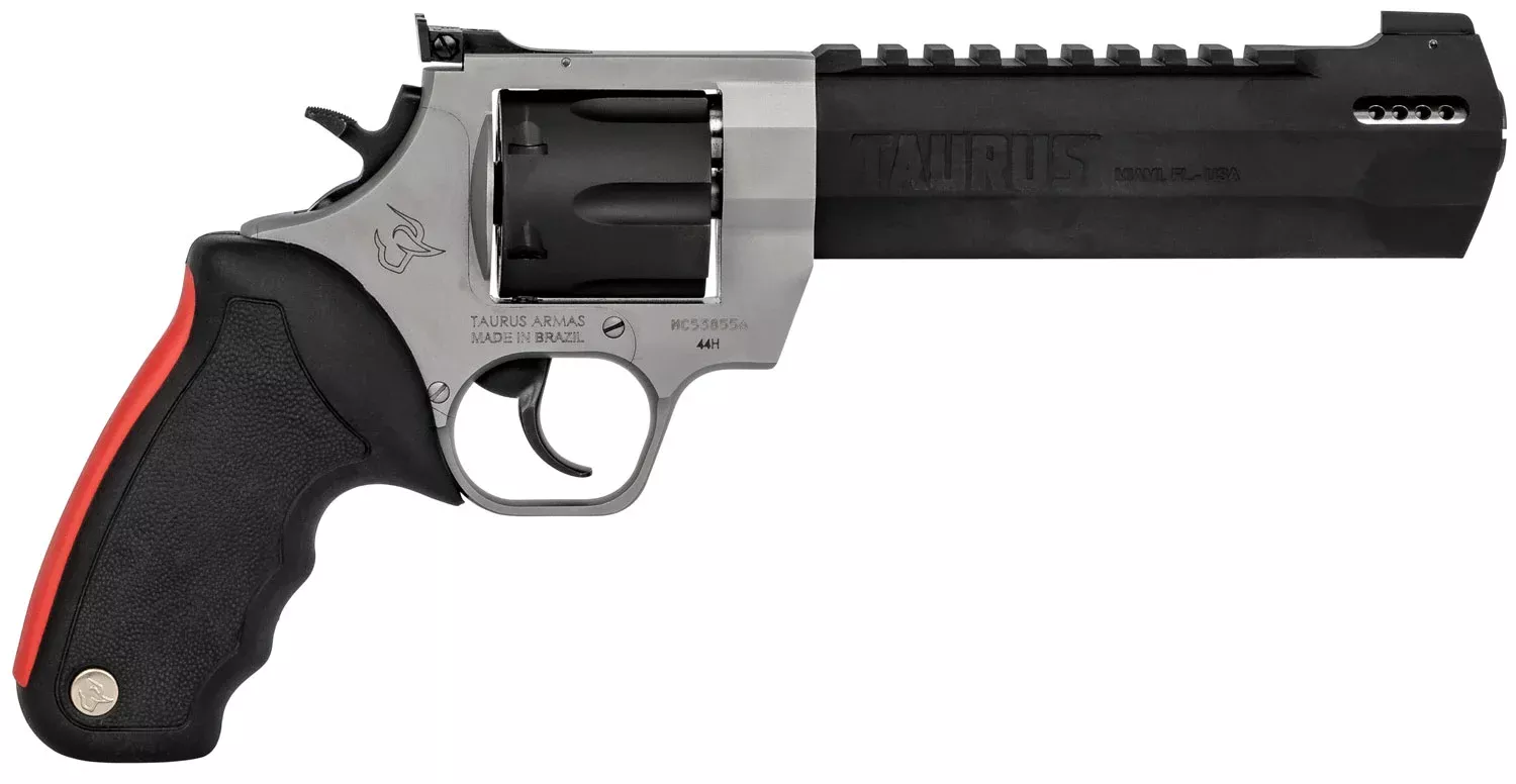 Taurus 2440065RH Raging Hunter44 Rem Mag 6rd 6.75" Matte Black Oxide Cylinder & Barrel Matte Stainless Steel Frame Black Rubber with Integrated Red Cushion Insert Grip