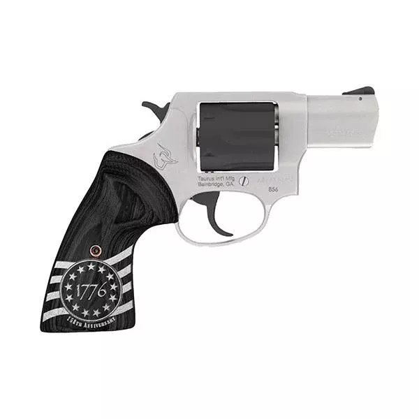 Taurus 856 Handgun .38 Spl 6rds 2" Barrel Stainless Steel Frame/Black Cylinder 1776 Custom Grips