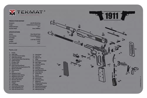 TEKMAT ARMORERS BENCH MAT 11"X17" 1911 PISTOL GREY