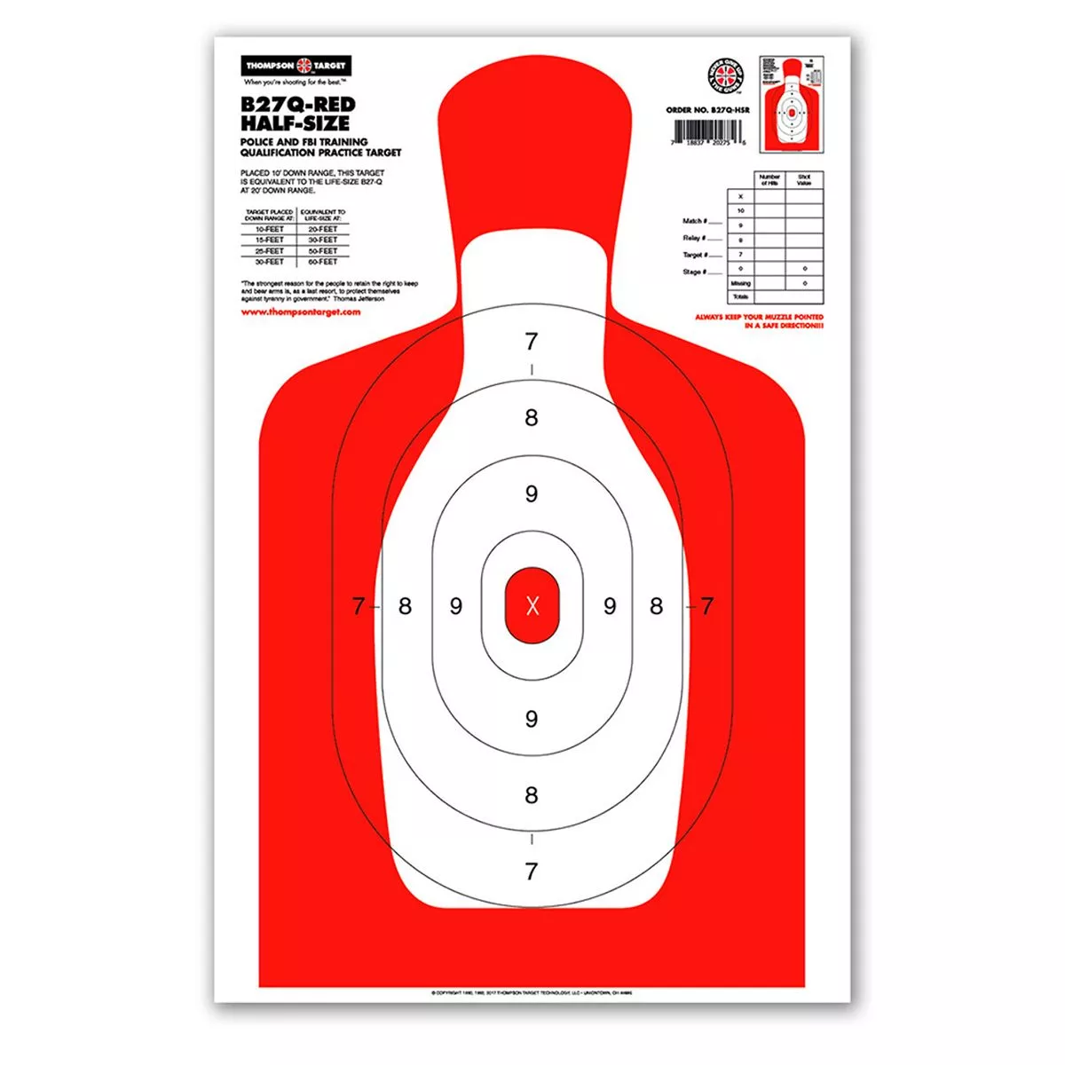 Thompson B27Q Red Half-Size 12.5″x19″ Human Silhouette Targets – 10 Pack – 0275-10