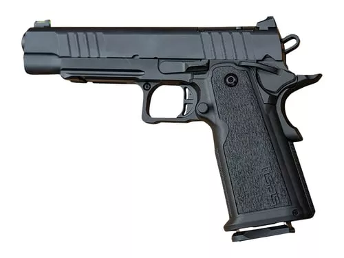 Tisas Arms 12500017 1911 Duty DS 9mm Luger 17+1 5″ Black Cerakote Carbon Steel Serrated Slide, Black Cerakote Carbon Steel Frame w/Accessory Rail & Beavertail, Polymer Grip