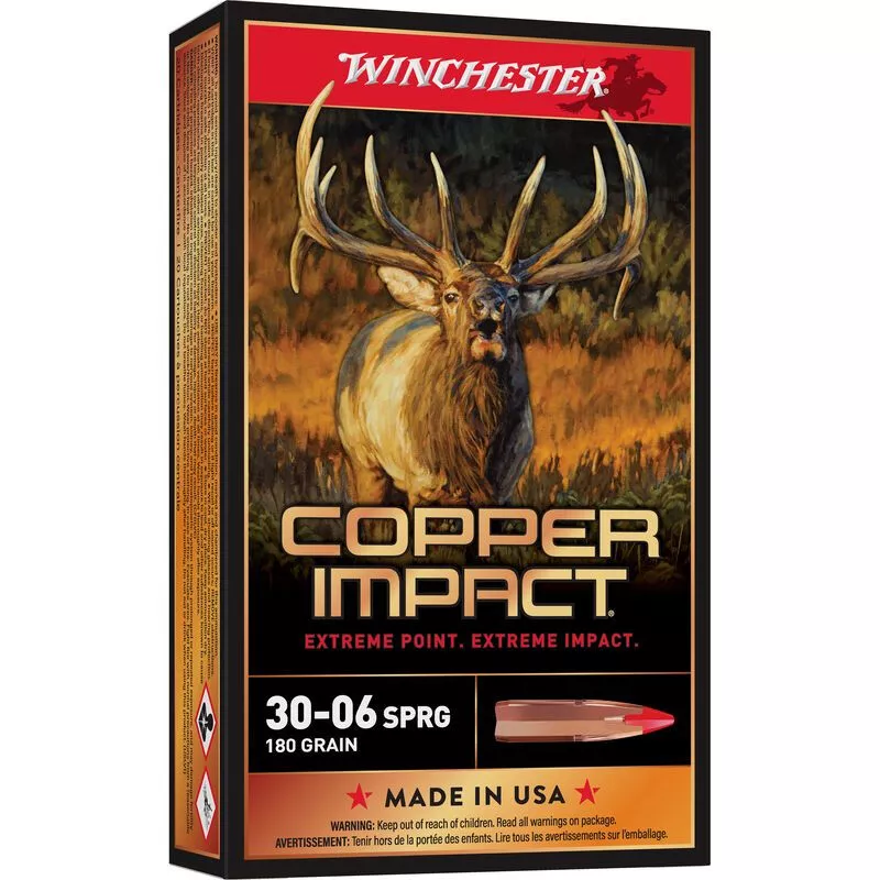 Winchester Ammo X3006CLF2 Copper Impact 30-06 Springfield 180 gr Extreme Point Copper (Lead Free) Rifle Ammo – 20 Rounds – 142271