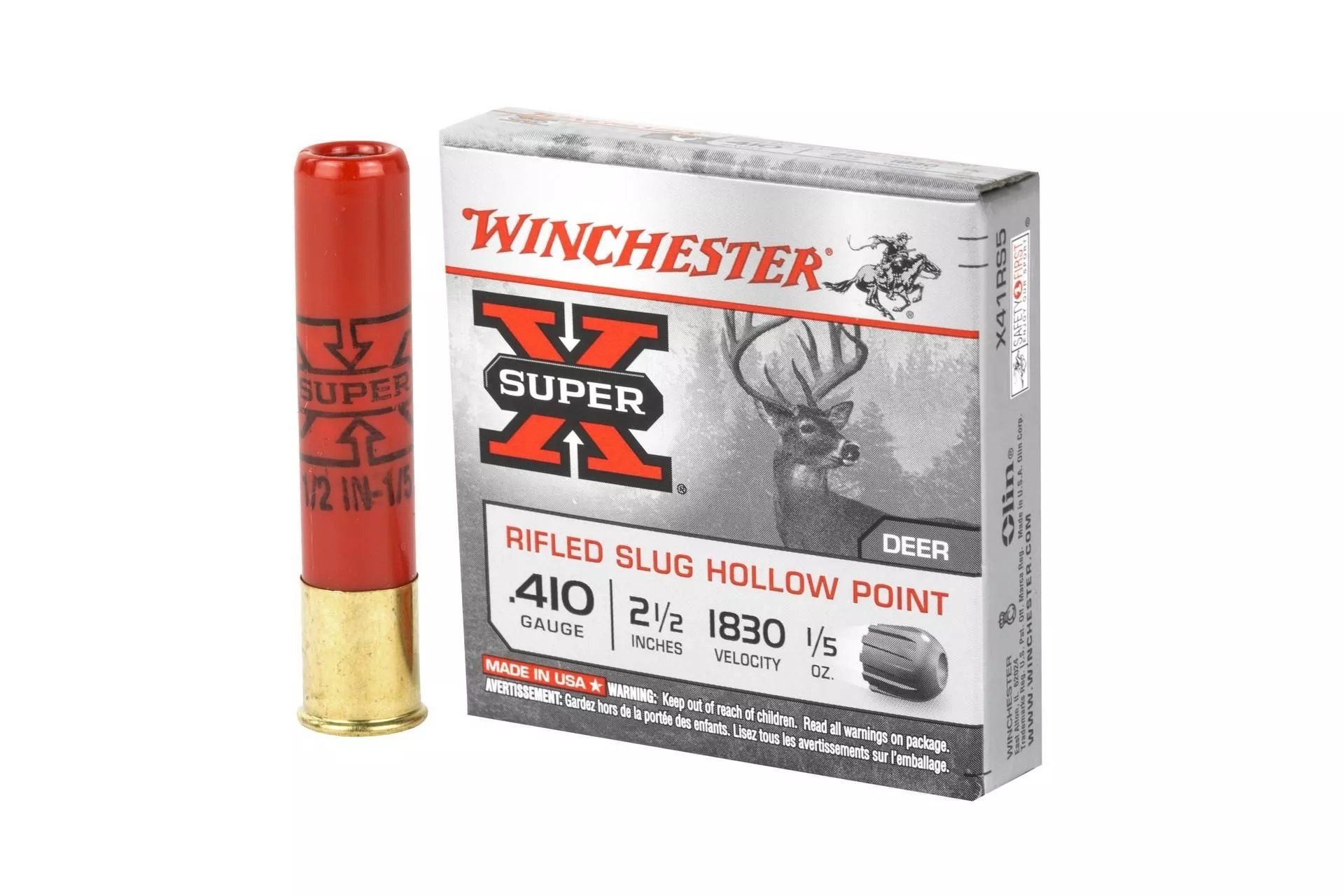 Winchester Ammo X41RS5 Super X 410 Gauge 2.50″ 1/5 oz Rifled Slug Shot Shotgun Ammo – 5 Rounds – X41RS5