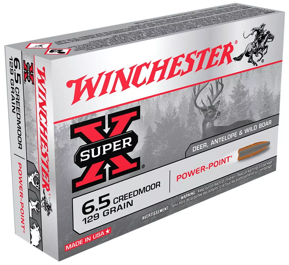 Winchester Ammo X651 Super X 6.5 Creedmoor 129 gr 2820 fps Power-Point (PP) Rifle Ammo – 20 Rounds – 107554