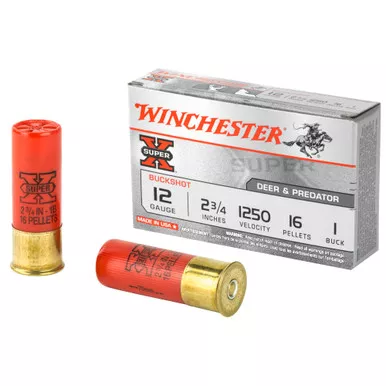 Winchester Ammunition Super-X, 12 Gauge, 2.75", 1 Buck, Buckshot, 16 Pellets,5 Round Box XB121