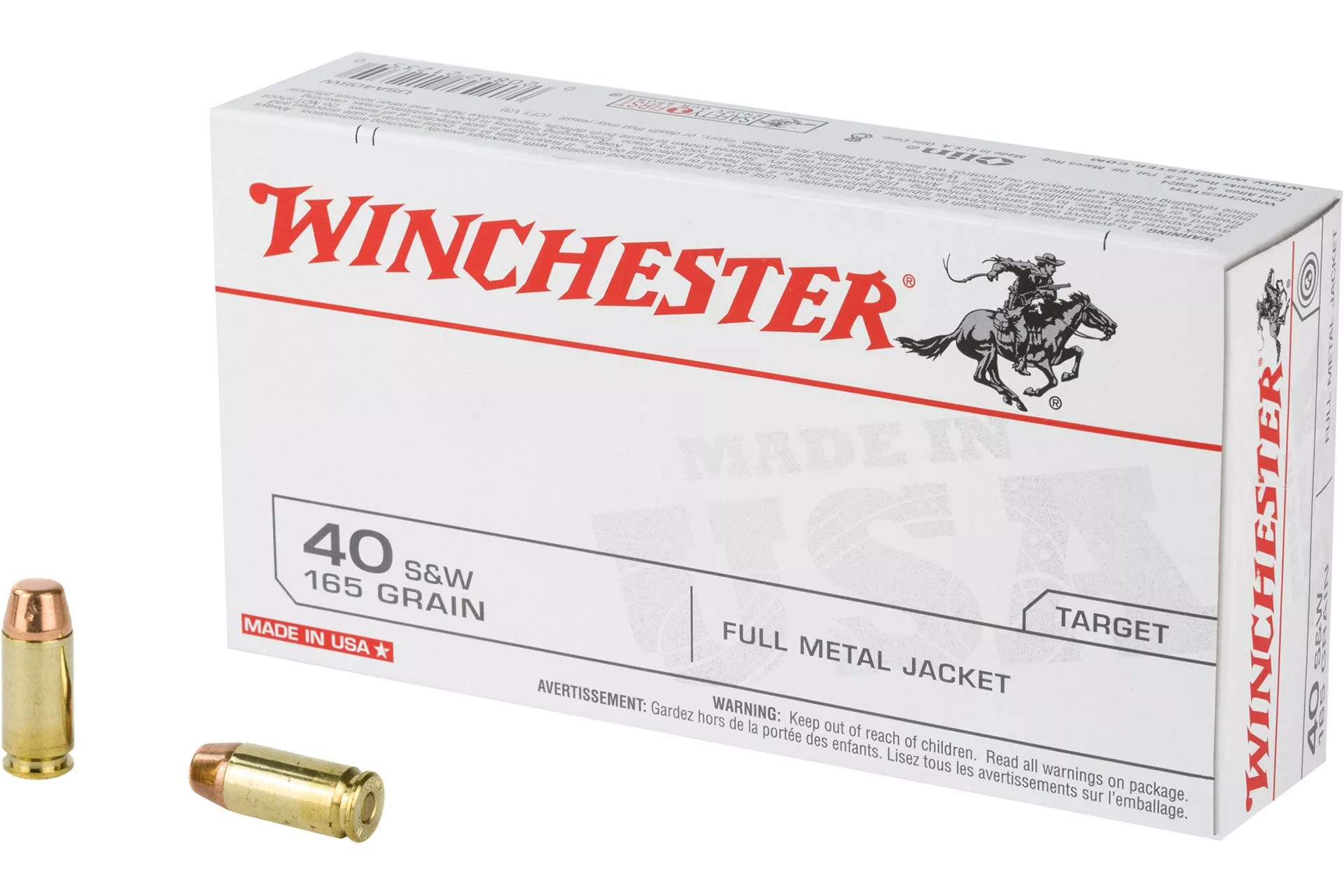 Winchester Ammunition USA 40 S&W 165 Grain Full Metal Jacket Handgun Ammo – 50 Rounds – WNUSA40SWBX