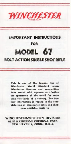 Winchester Model 67 Important Instructions
