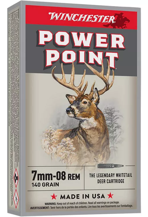 Winchester Power-Point Hyper Velocity Centerfire Ammunition, 7mm-08 Remington, Power Point, 140 Grain – 20 Cartridge Box ( 20 / 1 )