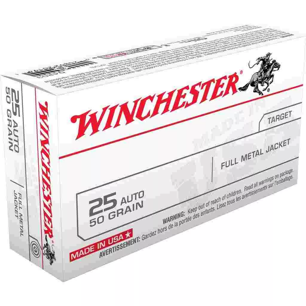Winchester USA Handgun Ammunition .25 ACP 50 gr FMJ50/ct