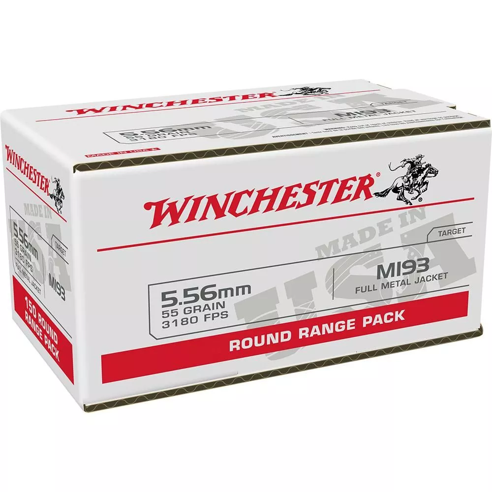 Winchester USA Lake City M193 Rifle Ammunition 5.56X45 NATO 55 gr. FMJ 3240 fps 100/ct
