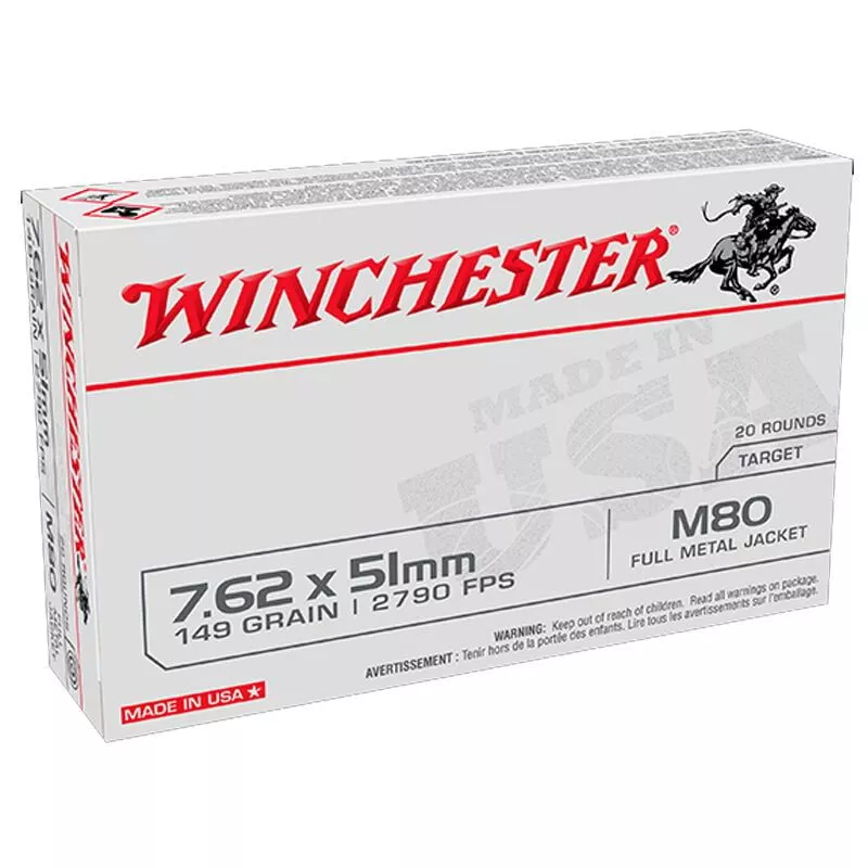 Winchester WM80 7.62×51 NATO 149gr FMJ Ball Rifle Ammo – 20 Rounds – WINCWM8