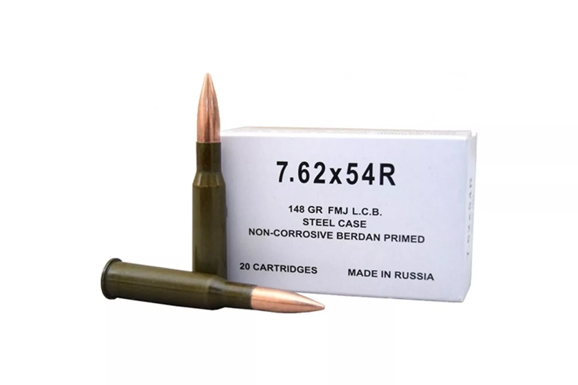 Wolf 7.62x54R 148 Grain FMJ Steel-Case Rifle Ammo – 20 Rounds – 76254FMJ