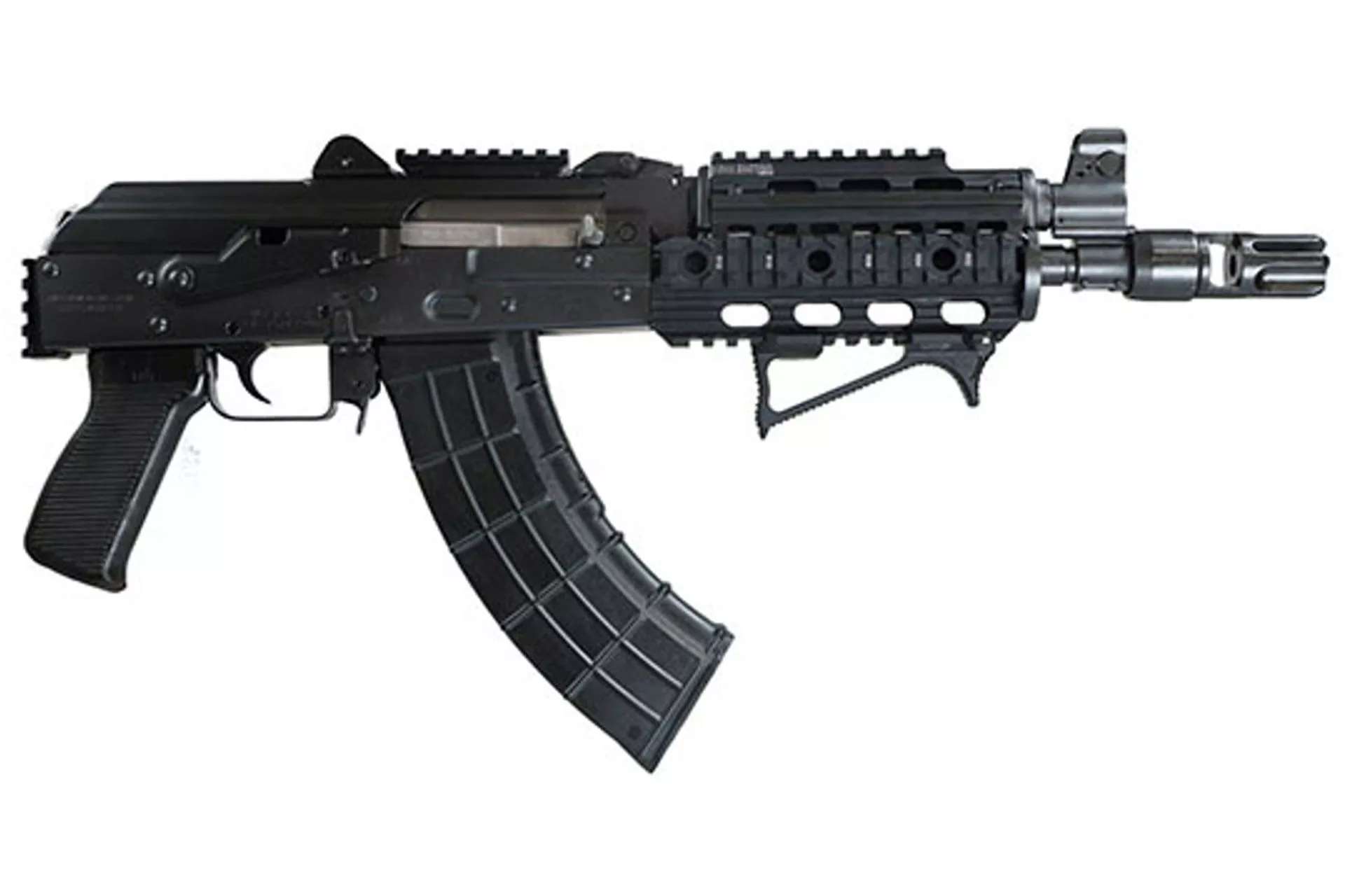 Zastava Zpap92 Ak Pistols 10″ 7.62X39 30rd Semi Auto With Night Brake Quad Rail Top Rail Rear Trunnion Rail Buldged Trunnion 1.5mm Receiver Chrome Lined Barrel – ZP92762PATM
